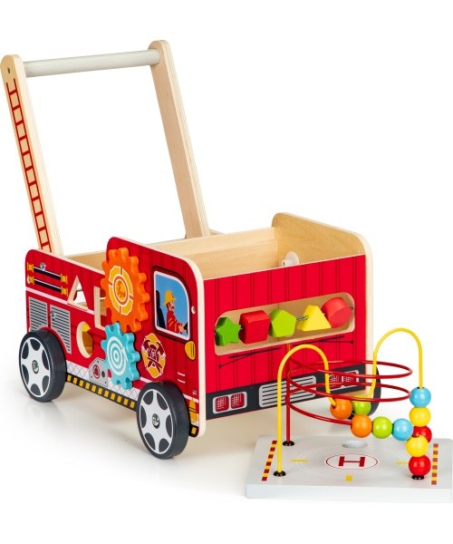 Wooden Educational Pushchair With Blocks Eco Toys Fire Brigade