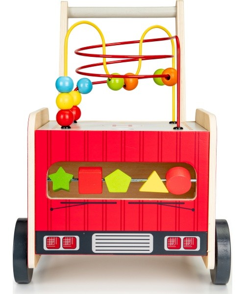 Wooden Educational Pushchair With Blocks Eco Toys Fire Brigade