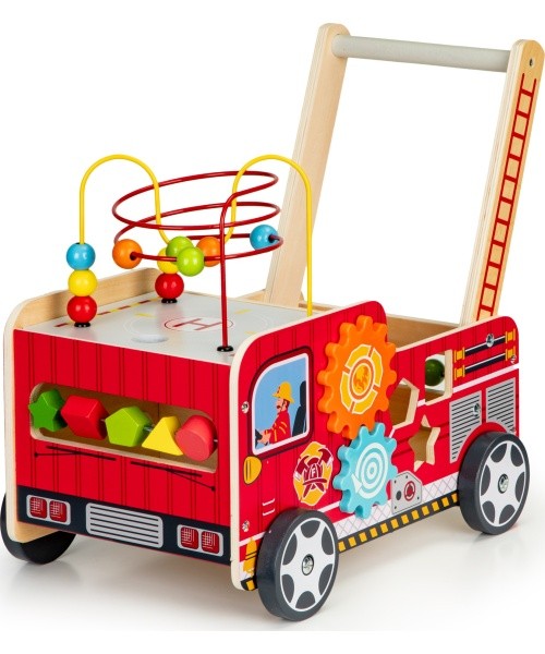Wooden Educational Pushchair With Blocks Eco Toys Fire Brigade