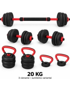 Adjustable Fitke® Dumbbell, Barbell & Kettlebell 3-in-1 Set - 20 kg