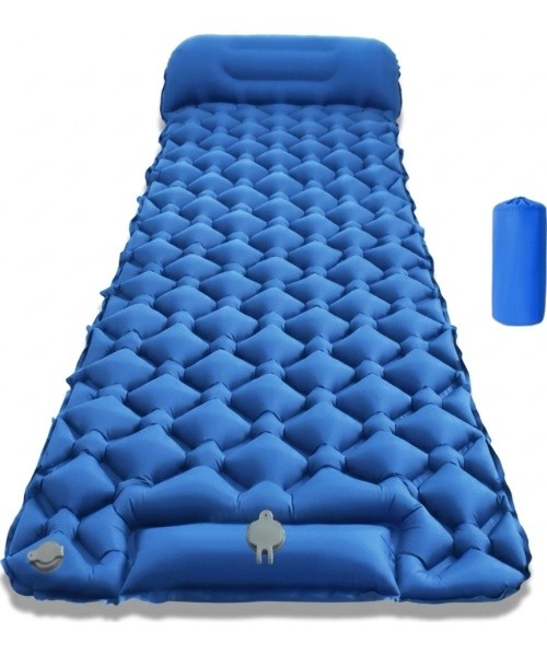 Inflatable Sleeping Pad w/ Integrated Pump inSPORTline Soultea 190 x 60 x 6 cm - Blue