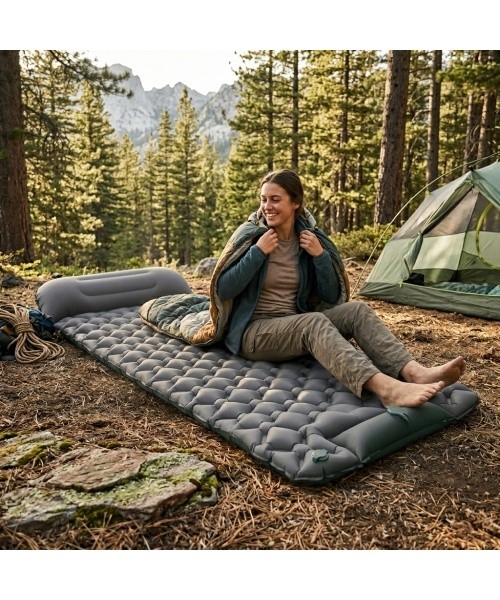 Inflatable Sleeping Pad w/ Integrated Pump inSPORTline Soultea 190 x 60 x 6 cm - Navy Blue