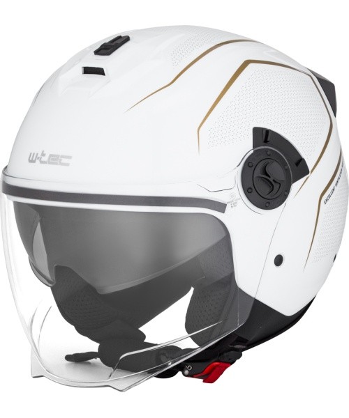 Open-Face Motorcycle Helmet W-TEC Besalu - White glossy-gold